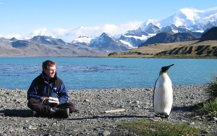 Me and a King penguin at King Edward Point, South Georgia.