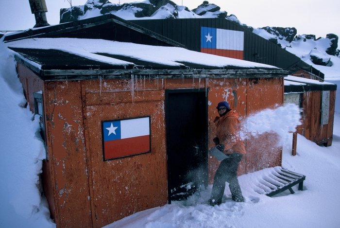 Me digging out the main door of the Chilean Carvajal base.