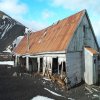 The back of Biscoe House showing the volcanic mud that flowed through the building during the 1969 eruption on Deception Island. This was taken before we started the clean-up of the site! The building was built by Norwegian whalers in the early 1900's and then used by the British during their stay there.