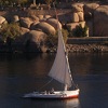 A felucca seen from Elephantine Island in the middle of the Nile in Aswan.