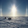 A halo around the sun. My skidoo and sledge are being used during a training session before my first winter trip.