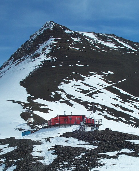 The hut at Fossil Bluff fuel depot on Alexander Island.