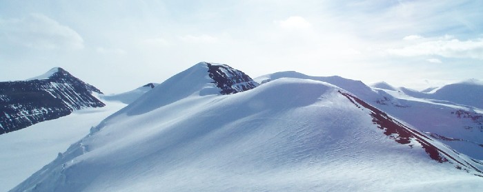 Snow Dome and then Blodwen seen from the top of Pyramid at Fossil Bluff.